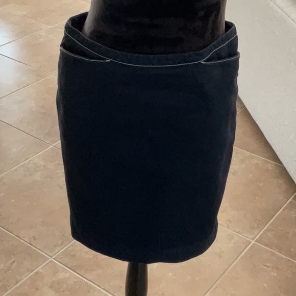 PRADA black denim skirt, white stitching, back zip, fabric tag cut out, size 44 - Picture 1 of 8